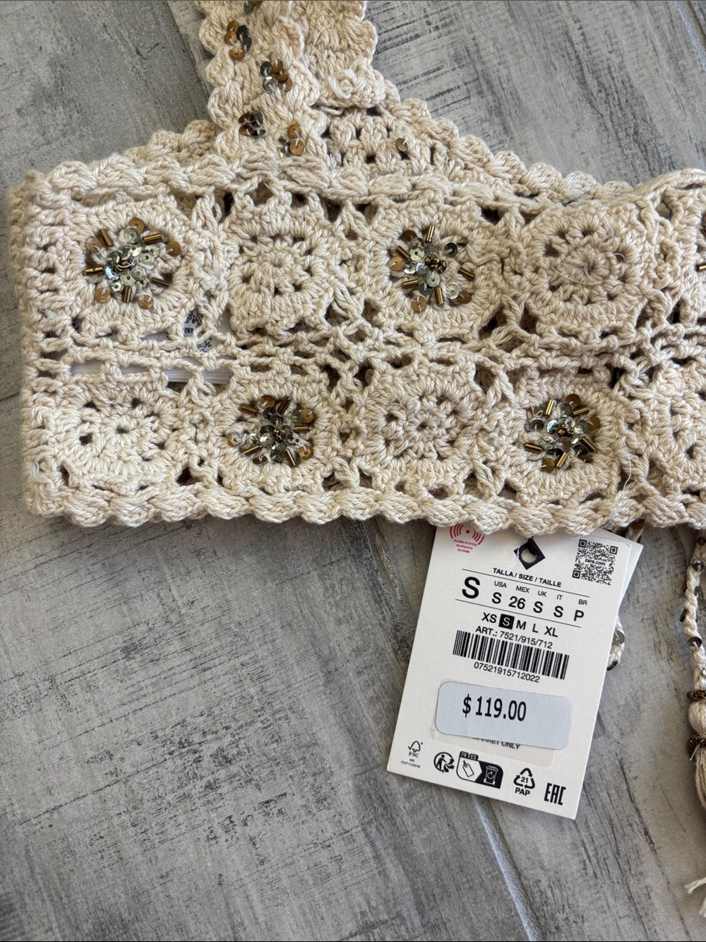 Zara Cream Crochet Crop Top with Tassel Ties NWT - Picture 3 of 4